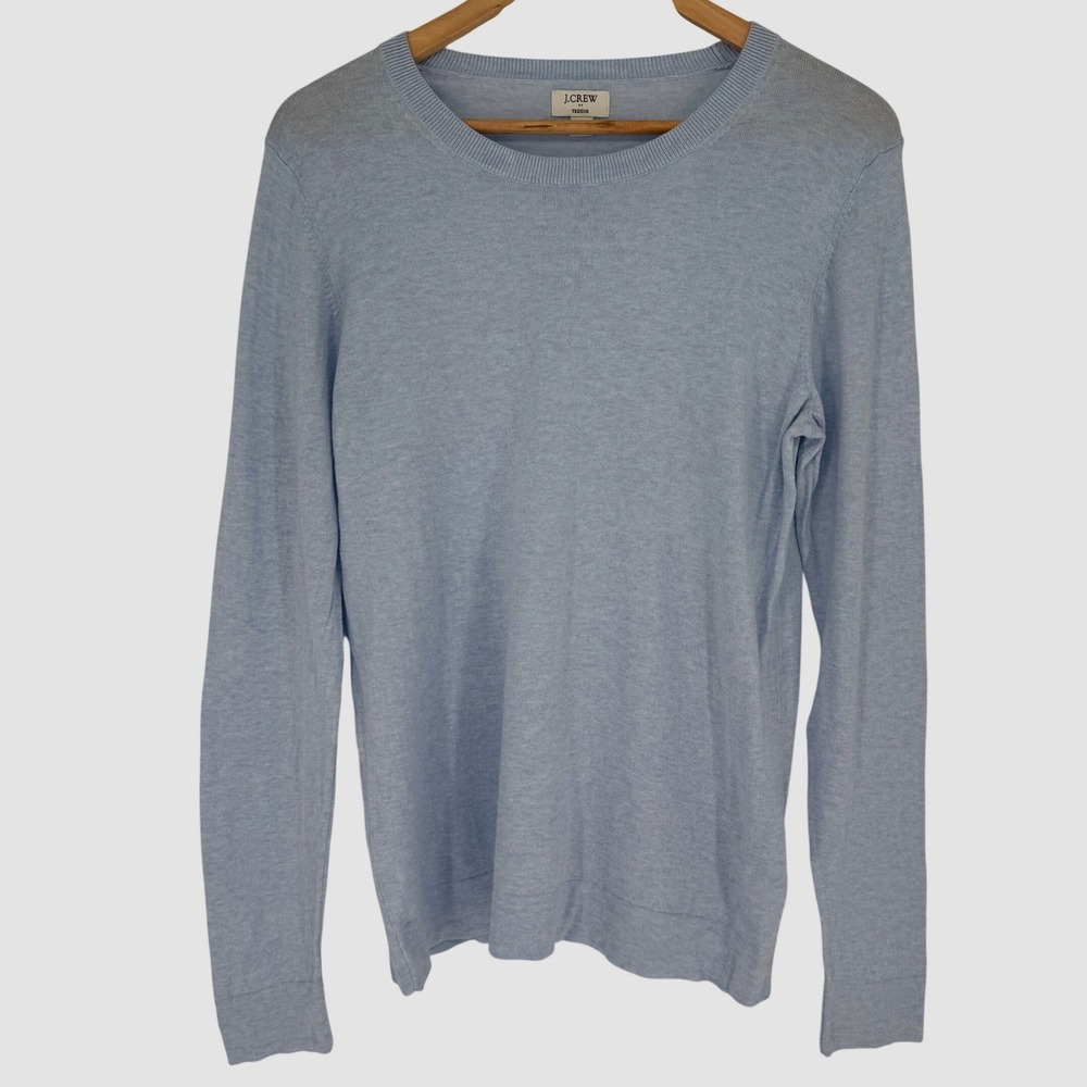 J Crew Teddie Sweater L Cotton Light Blue Crewneck Preppy Minimalist Long Sleeve